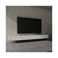 sogood meuble tv bas 320 cm armoire tv marron clair + blanc mat table de télévision salon avec portes meuble tv suspendu mbtv02