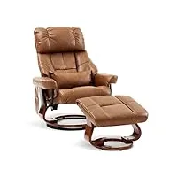 m mcombo 9066 fauteuil relax avec pouf, fauteuil tv pivotant moderne avec fonction chaise longue, coussin et poche latérale, sans fonction massage, pour le salon, marron, similicuir