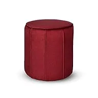 pouf rond 42x45,5 cm - en tissu velours de rouge, avec coutures verticales décoratives - repose-pieds pour fauteuil, tabouret bas pour salon, entrée, chambre, tabouret bureau