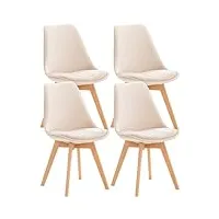 décoshop26 lot de 4 chaises de salle à manger design scandinave en tissu velours beige pieds bois clair cds10379