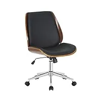 clp chaise de bureau mitch i avec assise en bois et fonction basculante i chaise de bureau à roulettes réglable en hauteur, couleur:noyer/noir, couleur du cadre:chrome