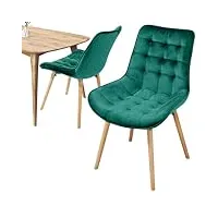 miadomodo® chaise de salle à manger en velours - lot de 2, 4, 6, 8, pieds en bois hêtre, style rétro, couleurs au choix - chaise scandinave pour salon, chambre, cuisine, bureau (vert, 2 pièces)