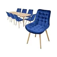 miadomodo® chaise de salle à manger en velours - lot de 2, 4, 6, 8, pieds en bois hêtre, style rétro, couleurs au choix - chaise scandinave pour salon, chambre, cuisine, bureau (bleu, 8 pièces)