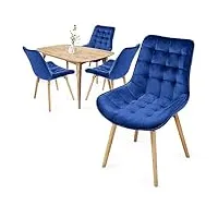 miadomodo® chaise de salle à manger en velours - lot de 2, 4, 6, 8, pieds en bois hêtre, style rétro, couleurs au choix - chaise scandinave pour salon, chambre, cuisine, bureau (bleu, 4 pièces)