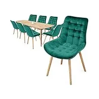 miadomodo® chaise de salle à manger en velours - lot de 2, 4, 6, 8, pieds en bois hêtre, style rétro, couleurs au choix - chaise scandinave pour salon, chambre, cuisine, bureau (vert, 8 pièces)