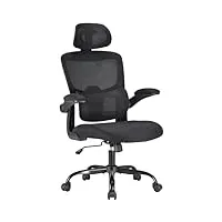 farini chaise de bureau, polyuréthane cuir, noir, headrest