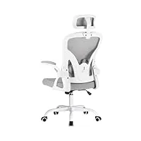 farini chaise de bureau avec soutien lombaire, accoudoirs hauts rembourrés, chaise de bureau ergonomique moderne en cuir, blanc