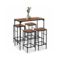 idmarket - table haute de bar dayton 100 cm et 4 tabourets bois foncé effet vieilli et noir design industriel