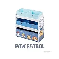 roba Étagère pour jouets enfant en bois paw patrol - 5 boîtes en tissu amovibles - motif chiens - meuble de rangement pour jouets et livres - 64 x 30 x 60 cm - bleu/gris