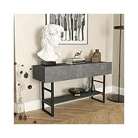 [en.casa] table console pour salon table d'appoint avec espace de stockage panneau de particules mélaminé métal 76 x 139 x 43 cm effet béton noir