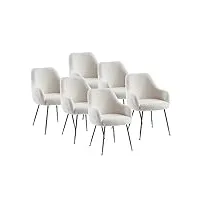 vente-unique - lot de 6 chaises avec accoudoirs en tissu bouclette et métal - blanc - toyba