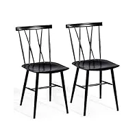 costway chaise industrielle lot de 2, chaise metal hauteur d'assise 43,5 cm, dossier en forme de x, chaise bistrot pour café, bar, charge 150 kg, noir