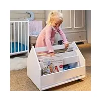 alavya home® bibliothèque pour enfant - avec 2 étagères et 4 roulettes - en pin - 60 x 40 x 40 cm