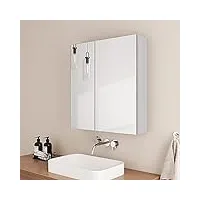 emke armoires de salle de bain avec miroir, double porte,armoire de toilette, avec 2 étagère réglable，60lx65hx14.5p cm，(type 2,blanc)