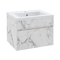 kleankin meuble sous lavabo suspendu meuble de salle de bain meuble sous vasque avec bassin en céramique et tiroir design moderne 60 x 45,5 x 45 cm blanc