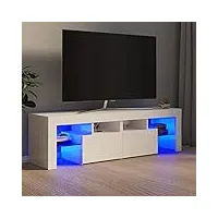 annlera meuble tv avec lumières led colorées blanc brillant 140x36,5x40 cm bois d'ingénierie moderne banc tv maison salon grand espace de rangement armoire multimédia meubles de chambre à coucher