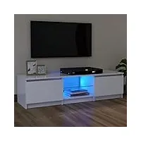 annlera meuble tv avec lumières led colorées blanc 120x30x35,5 cm bois d'ingénierie moderne banc tv maison salon grand espace de rangement armoire multimédia meubles de chambre à coucher