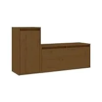 2 x meubles tv en bois de pin massif pour la maison, l'intérieur, la chambre à coucher, le salon, meuble hifi, meuble tv en bois, étagère, meuble marron miel (marron miel)