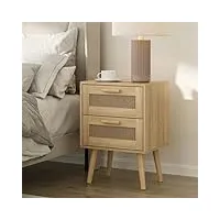 heyzoey table de chevet en rotin avec tiroir - commode de chevet avec pieds en bois pour chambre à coucher, salon, chêne naturel (double égalité, jaune)