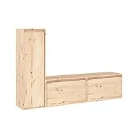 3x meubles tv en bois massif de pin maison intérieure chambre salon centre de divertissement meuble hifi meuble tv en bois étagère meuble blanc (marron)