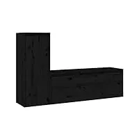 2x meubles tv en bois de pin massif maison intérieure chambre salon centre de divertissement meuble hifi meuble tv en bois étagère meuble gris (noir)