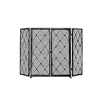 Écran de cheminée Écran de cheminée pliant en fer avec portes, maille métallique robuste, pour utilisation extérieure ou intérieure, pare-étincelles sur pied (couleur: noir) (noir) (noir) practical