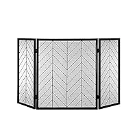 Écrans de cheminée à 3 panneaux en maille, pare-étincelles en fer forgé solide, sans danger pour bébé, clôture de cheminée pliable pour poêle à bois/poêle, 130 × 80 cm (couleur : noir) (noir)