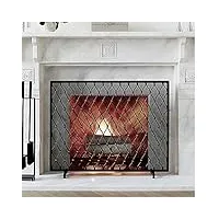 Écran de cheminée pour l'intérieur et l'extérieur – cadre en fer forgé solide, pare-feu autoportant, accessoires de poêle happy dignified