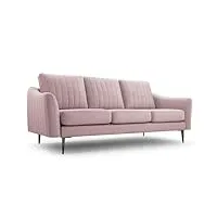 mb-moebel canapé droit fixe 3 places en tissu avec pieds en métal - salon & séjour - 206x90x90 cm - sofa rocan iii (rose - cloud 60)