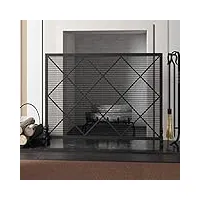 Écran de cheminée à finition noire à panneau unique avec décor en maille métallique, écran de cheminée moderne en fer forgé pour foyer et poêle à bois en rondins decoration