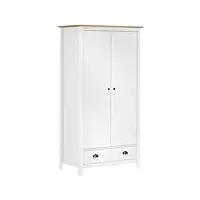 barash garde-robe à 2 portes hill blanc 89x50x170cm bois de pin solide,armoire chambre,armoire de rangement,dressing chambre