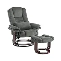 fauteuil relax avec fonction chaise longue, pivotant à 360°, avec pouf, jusqu'à 120 kg fauteuil tv pour salon, avec coussin & poche latérale, fauteuil de lecture confortable, 9099 (tissu gris)