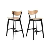 ac design furniture roxanne lot de 2 tabourets de bar avec assise en placage de chêne et pieds en bois noir, chaise haute de style rétro moderne, meubles de bar, meubles de cuisine, l 45 x h 105 x p