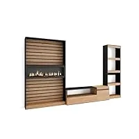 skraut home | ensemble meuble tv | meuble salon complet | 320x186x35cm | cheminée électrique | style moderne | chêne et noir