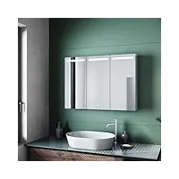 sunxury armoire miroir de salle de bain avec éclairage 900 x 650 mm led avec interrupteur tactile et prise 3 portes étanche en acier inoxydable