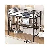 i0i&i0i lit mezzanine avec bureau et bibliothèque - lit en métal robuste pour enfants, adolescents et adultes - 90 x 200 cm - noir