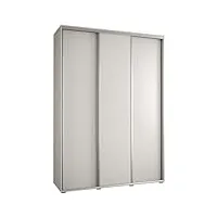 abiksmeble davos 1 170 armoire à trois portes coulissantes pour chambre à coucher - moderne armoire de rangement avec tringle et Étagères -235,2 x 170 x 45 cm - blanc, blanc et argent