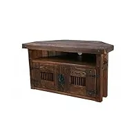 emdivayn table tv en bois massif de style rustique, meuble tv d'angle, meuble tv avec étagères et portes