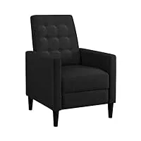 yaheetech fauteuil inclinable de relaxation petit canapé fauteuil convertible en tissu avec pieds 1 place en 3 positions dossier capitonné, pour salon chambre jusqu’à 150 kg, noir