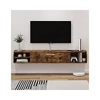 pmnianhua meuble tv suspendu - meuble tv bas - meuble tv - meuble tv - Étagère murale multimédia - grand rangement avec 1 porte et 4 armoires pour salon, chambre à coucher (147 cm, marron rustique)