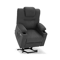 m mcombo fauteuil de télévision avec fonction releveur électrique, fauteuil relax avec fonction chaise longue, fauteuil de massage avec fonction chaleur, 2 moteurs, microfibre, 7565 (gris foncé)