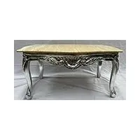 casa padrino table basse baroque argent/crème - table de salon rectangulaire en bois massif avec plateau en marbre - mobilier de salon style baroque - mobilier baroque - mobilier style ancien