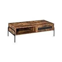 homcom table basse rectangulaire style industriel niche tiroir coulissant métal aggloméré noir aspect grain de bois antique
