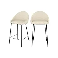 rendez-vous deco - chaise de bar effet laine bouclette blanche - misty - tabouret bar, Îlot central, plan snack - lot 2 chaises blanches - hauteur assise 65 cm