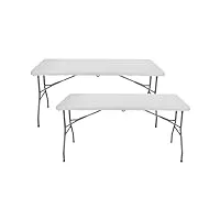 thinia home - table pliante rectangulaire restauration 150 cm (pack 2), résine/acier, intérieur/extérieur, jardin et terrasse, résistant à l'humidité et aux rayons uv, portable, 4 pièces, dimensions