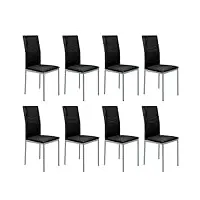 belfoyer chaises de salle à manger en simili lot de 8, polyester métal microfibre (noir)