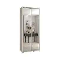 abiksmeble davos 2 100 armoire à deux portes coulissantes pour chambre à coucher - moderne armoire de rangement avec miroir, tringle et Étagères - 235,2 x 100 x 60 cm - blanc, blanc et argent