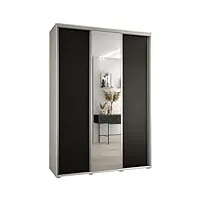 abiksmeble davos 3 170 armoire à trois portes coulissantes pour chambre à coucher - moderne armoire de rangement avec miroir, tringle et Étagères - 235,2 x 170 x 45 cm - blanc, noir et argent