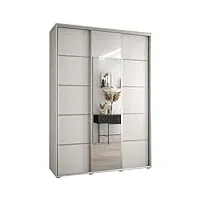 abiksmeble davos 5 180 armoire à trois portes coulissantes pour chambre à coucher - moderne armoire de rangement avec miroir, tringle et Étagères - 235,2 x 180 x 45 cm - blanc, blanc et argent