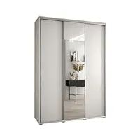 abiksmeble davos 3 180 armoire à trois portes coulissantes pour chambre à coucher - moderne armoire de rangement avec miroir, tringle et Étagères - 235,2 x 180 x 45 cm - blanc, blanc et argent